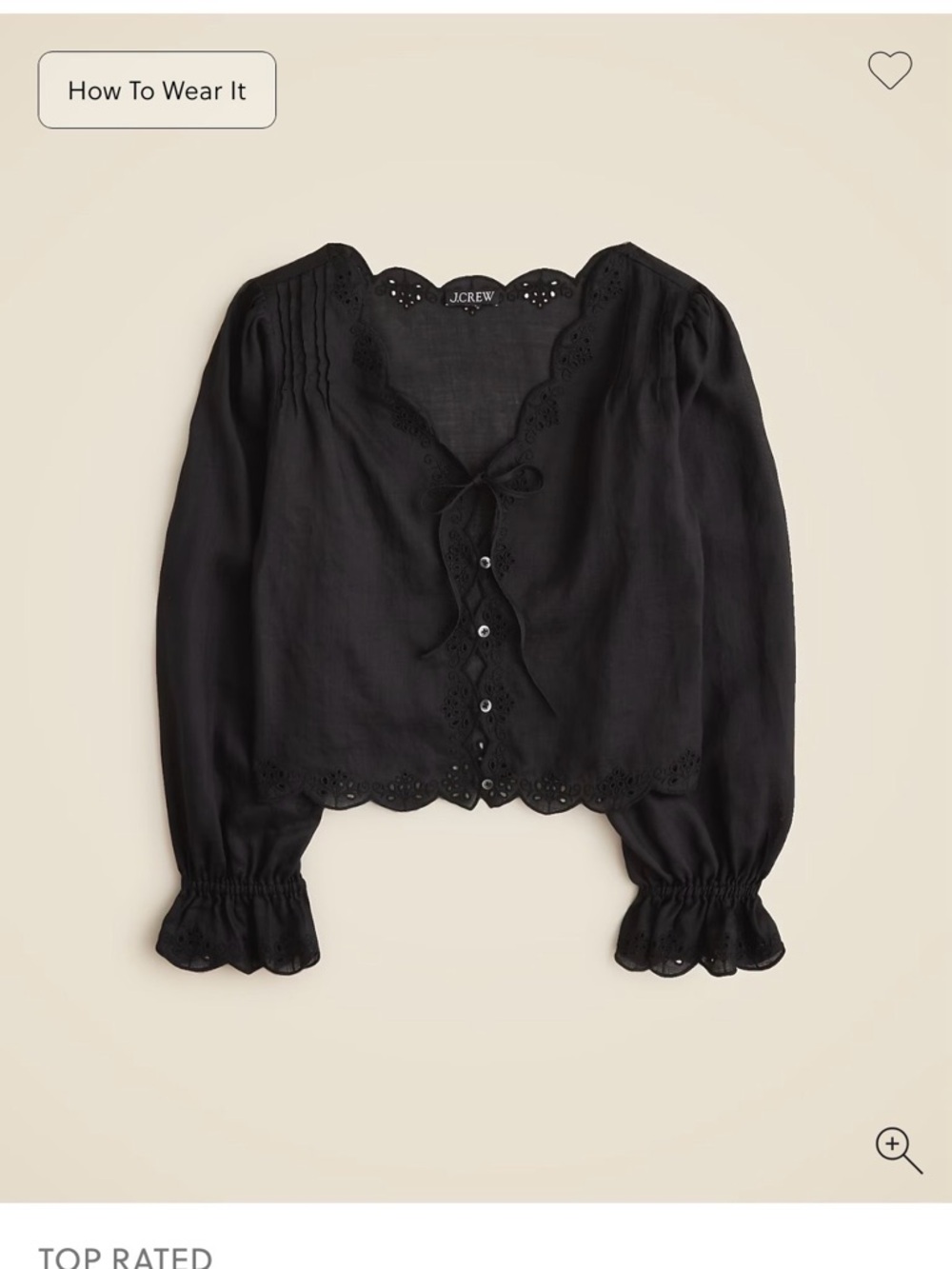 J. Crew Black Scalloped Eyelet Tie-Front Blouse